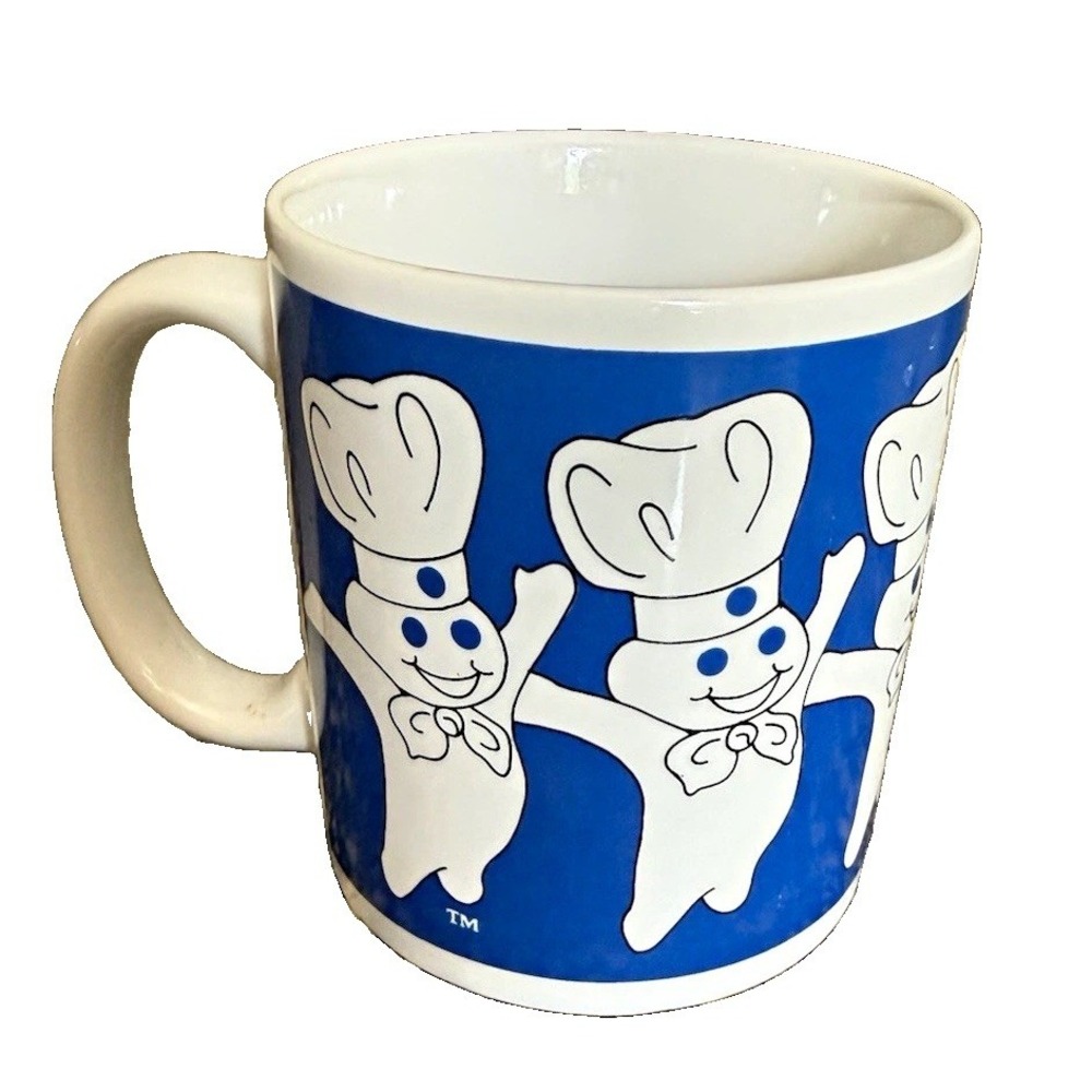 Pillsbury Doughboy 12 fl oz Blue White Ceramic Coffee Mug Cup ©1996 Taiwan